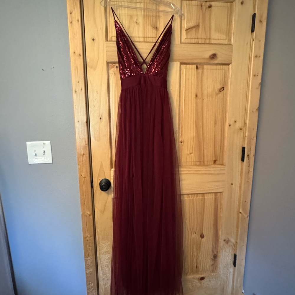 Luxxel Red Embellished Sleeveless Gown